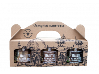 Паштет. Набор "Северные паштеты" из мяса Лося. с белыми грибами/кедровым орехом/класический. 90гр/270гр. 6шт/уп.